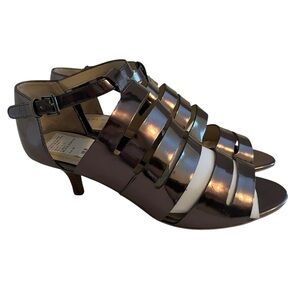 Tahari Pewter Open Toe Kitten Heel "Dainty" Gladiator Style Shoe 8.5